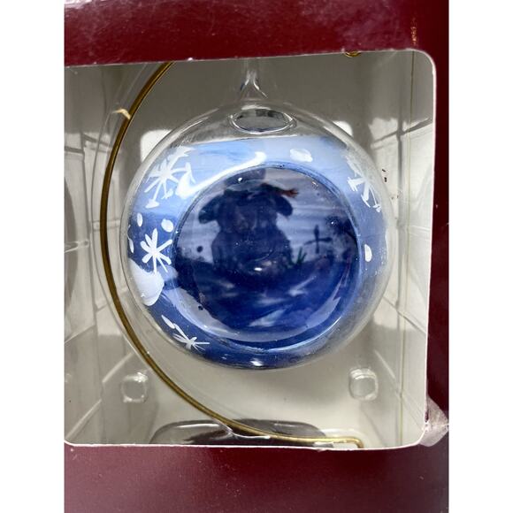 VTG Glass TEA LIGHT CANDLE HOLDER + Wood Brass Ornament HANGER Snowman Globe BOX - Picture 4 of 5